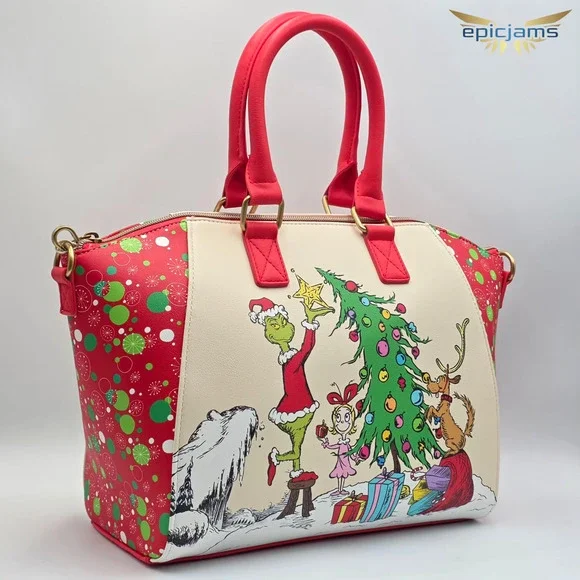 Loungefly Dr. Seuss How The Grinch Stole Christmas! Trio Tree Red Satchel Bag - Picture 3 of 8